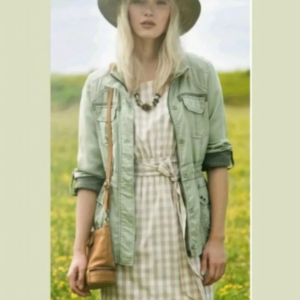 Anthropologie HD in Paris Ribboned Poplin Gingham Checked Belted Dress